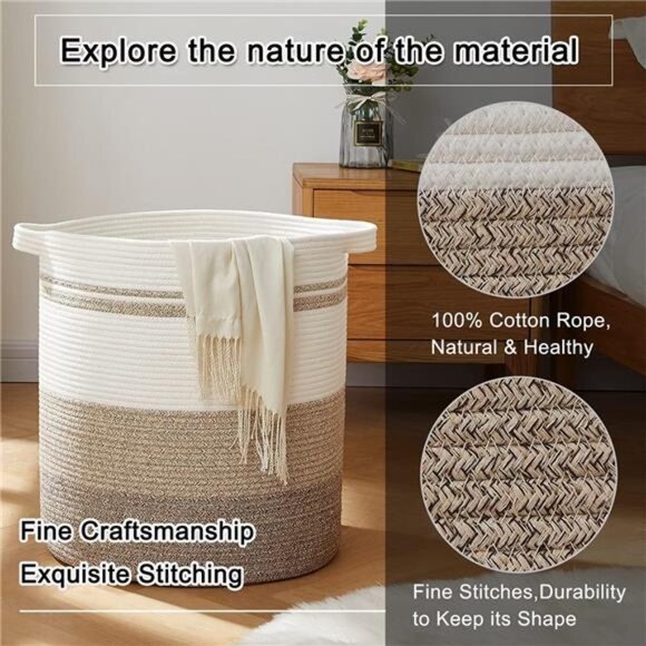 80L Laundry Baskets Hamper with Handles,Decorative Basket for Living room,Woven - Picture 3 of 6